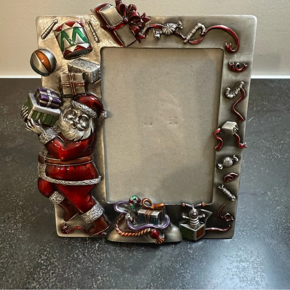 Pewter Festive Santa Claus Christmas Picture Frame, Holds pic 4